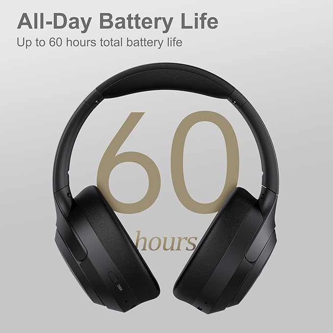 LORELEI QC60 Hybrid Active Noise Cancenlling Headphones,Wireless Over Ear Bluetooth Headsets with Microphone, 60H Playtime Foldable Lightweight, Deep Bass, Memory Earmuffs, for Travel Home Office