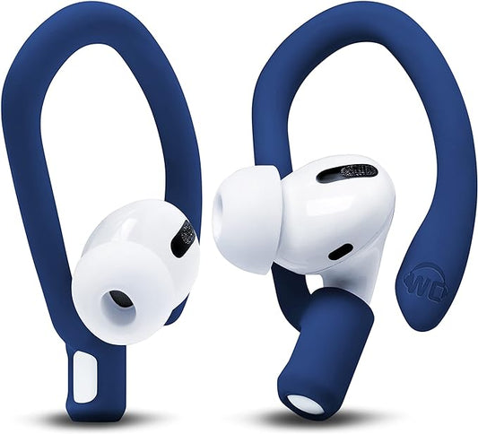 WC HookZ - Patented Upgraded Over Ear Hooks for AirPods Pro 1, 2 & AirPods 1, 2 & 3- Two Size Pairs Included in Package, Unique Left & Right Hook, Made by Wicked Cushions | Navy Blue