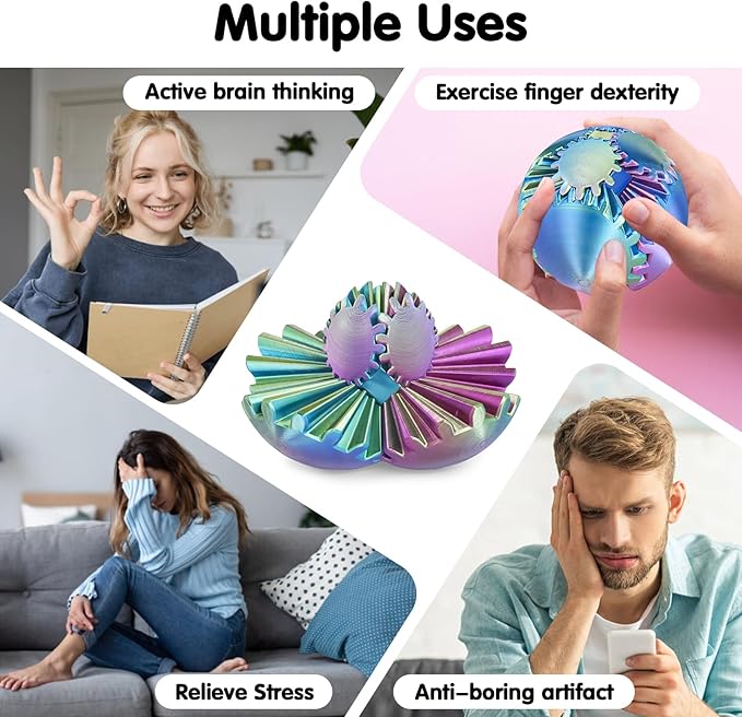 Gear Ball 3D Printed Cube Fidget Toy,Gear Sphere Fidget Toys,Sensory Toys for Stress and Anxiety Relief, Desk Toy Fidget Spinners,Stocking Stuffers for Adults & Kids Gift (Blue Green Purple, 3.1 Inch)