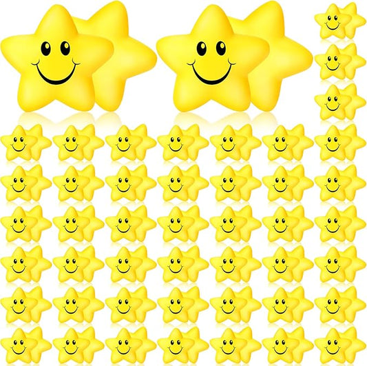 Kasyat 100 Pcs Star Smile Face Stress Balls Bulk 2.2 Inch Mini Foam Smile Ball Yellow Small Stress Relief Toy for School Reward Student Prizes Birthday Party Favor