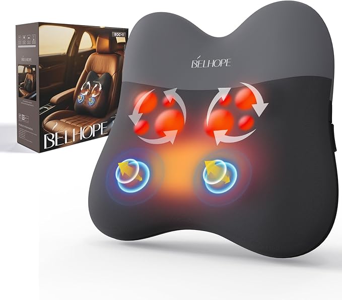 Back Massager, Shiatsu and Percussion Massage, Cordless Lower Back Massage for Pain Relief Deep Tissue, Back Massager with Heat，4D Neck Massager and Massage Pillow fror Shoulder,Grey