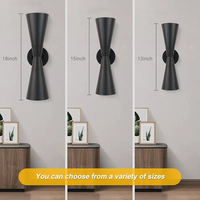 Wall Sconces Set of Two, Bathroom Sconces Wall Lighting 13 inch Black Modern Sconces Wall Decor Set of 2 Indoor Wall Light Fixtures for Living Room Hallway Staircase Bedroom Hardwired