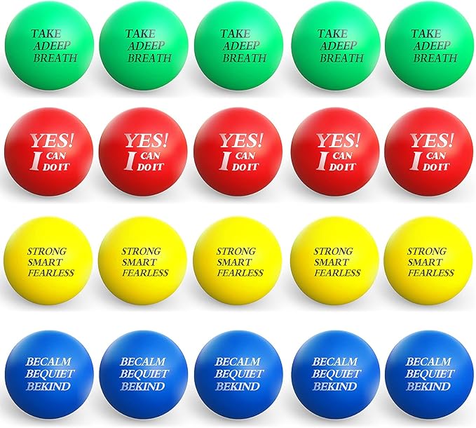 Kasyat 20 Pcs Motivational Stress Balls Bulk Colorful Stress Relief Balls with Inspirational Quotes Small Funny Foam Party Favors Gifts for Anger Fidget Relief Hand Exercise Motivating Supply