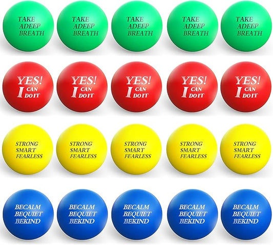 Kasyat 20 Pcs Motivational Stress Balls Bulk Colorful Stress Relief Balls with Inspirational Quotes Small Funny Foam Party Favors Gifts for Anger Fidget Relief Hand Exercise Motivating Supply
