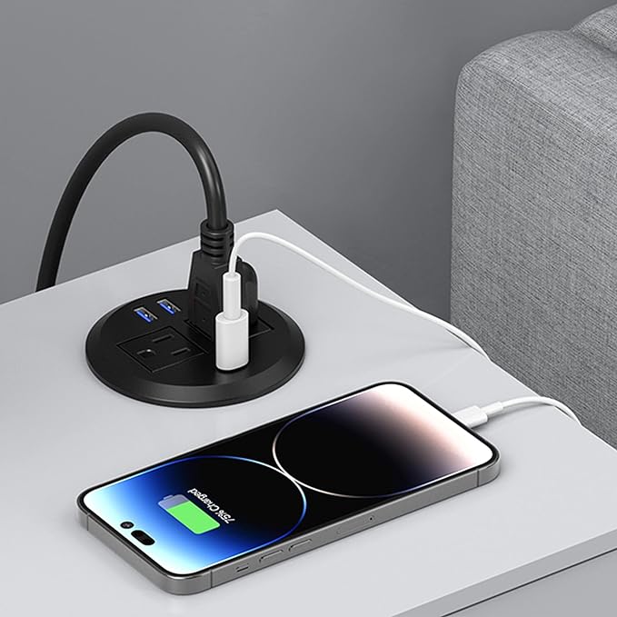 Recessed Power Grommet with AC Outlets, 20W Fast Charging USB-C Port - Flush-Mount for Desktop,Workspace Essential Desk Outlet,ETL Listed