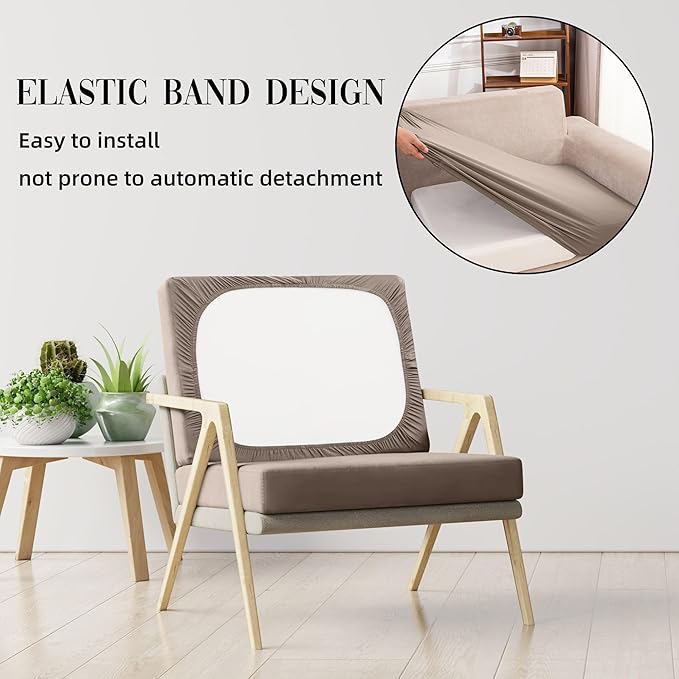 8Pcs Stretch Patio Cushion Covers Waterproof Outdoor Cushion Covers, Outdoor Couch Covers Patio Couch Cover Slipcovers Polyester Fiber (Cover Only)（Khaki）