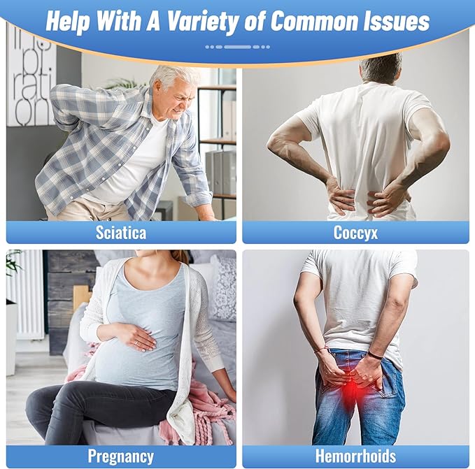 CloudBliss Donut Pillow Seat Cushion for Tailbone Pain Relief and Hemorrhoids, Memory Foam Chair Cushion for Postpartum Pregnancy, Seat Cushions for Men and Women for Home & Office, (Blue)