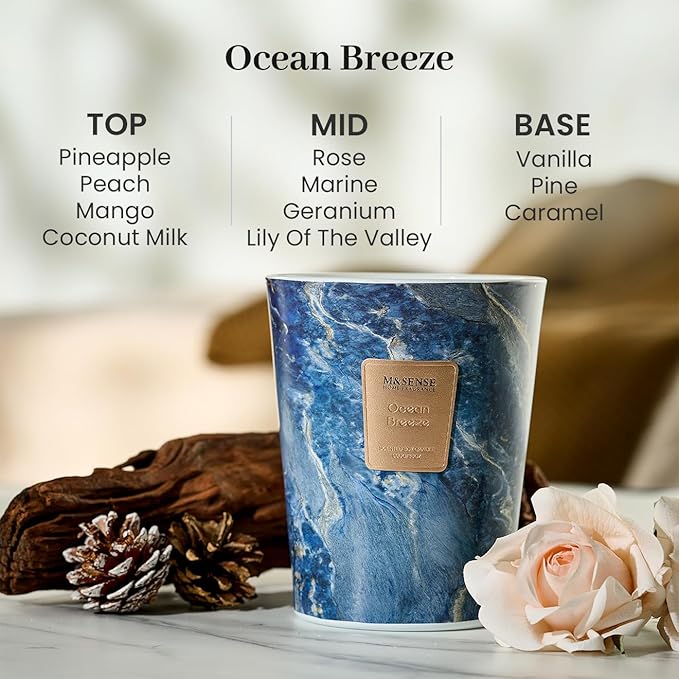 M&SENSE Ocean Breeze Scented Candles for Home, 3-Wick Highly Scented Jar Candles, 35 Oz 150 Hours Long Lasting Burning Candles Gifts for Women, Relaxing Aromatherapy Candle for Stress Relief