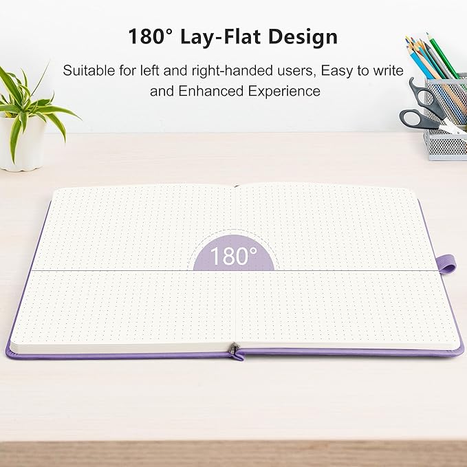 RETTACY Bullet Dotted Journal Notebook, 320 Numbered Pages, A5 Medium Size (5.7'' × 8.3''), Leather Hardcover, 100 GSM Thick Paper, for Bullet Journaling, Planning, Tracking (Purple)