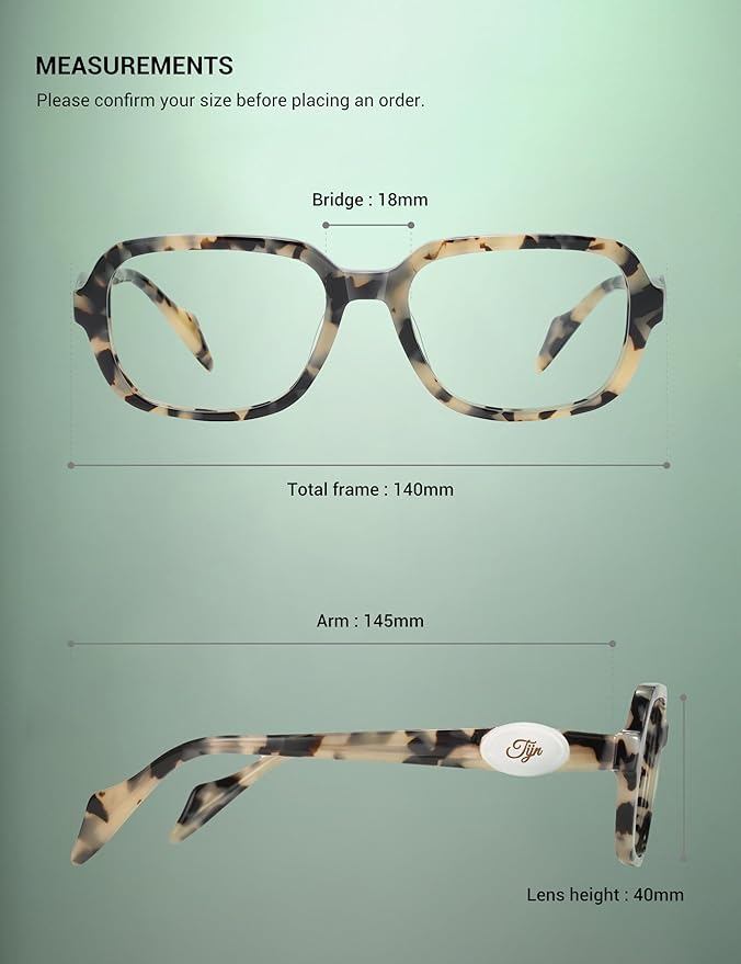 TIJN Vintage Inspired Blue Light Blocking Glasses, Modern Square Acetate Computer Screen Eye Glasses for Woman Men, AL01
