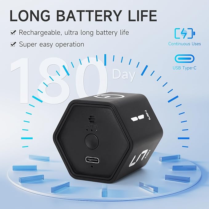 Productivity Timer 1, 5, 10, 30, 60 Minutes Preset, Desk Cube Timer with Gravity Sensor/Mute/Vibration for ADHD, Work, Study, Kitchen, Back to School (1, Black)