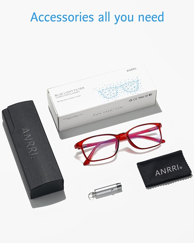 ANRRI Blue Light Blocking Glasses Anti Eyestrain UV Filter Computer Game Eyeglasses Lightweight Red Frame