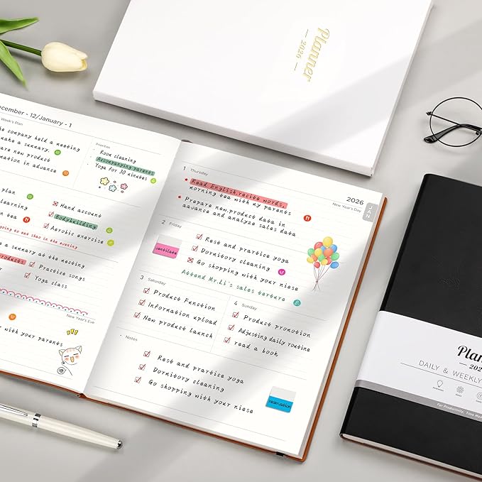 AHGXG 2026 Planner, Weekly and Monthly Planner 2026-2027, Large A4 8.5"x11", Calendar 15-Months Jan 2026 - Mar 2027, Vegan Leather SoftCover, Inner Pocket, Black