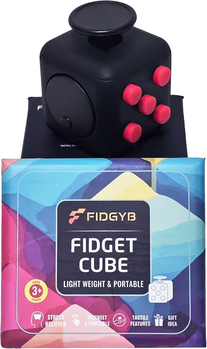 Cube Fidget Stress Relief Toy for Adults & Kids, Smooth, Quiet Sensory Toy for Anxiety, Focus & ADHD Idea[Black_Red]