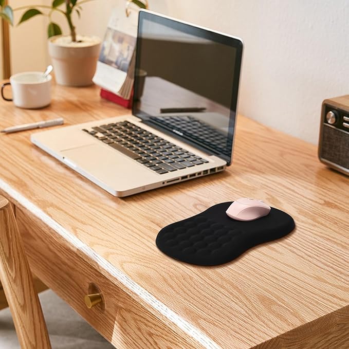 Ergonomic Mouse Pad with Wrist Rest Support, 12 Inches Mousepad with Memory Foam Wrist Rest and Non-Slip PU Base, Massage Bulge for Pain Relief, Computer, Laptop, Office, Home (Black)