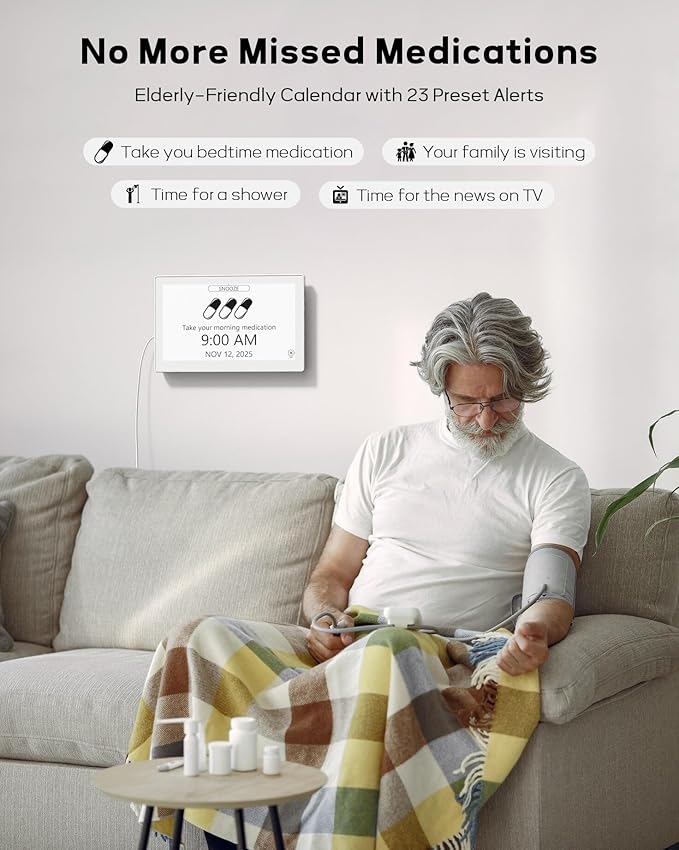 10.1" Digital Clock with Date and Day for Elderly, Digital Calendar with 12 Themes & 9 Colors, AutoDST, 23 Preset Schedules & Customizable, Auto Dimming, Indoor Temperature, Humidity, Easy to Use