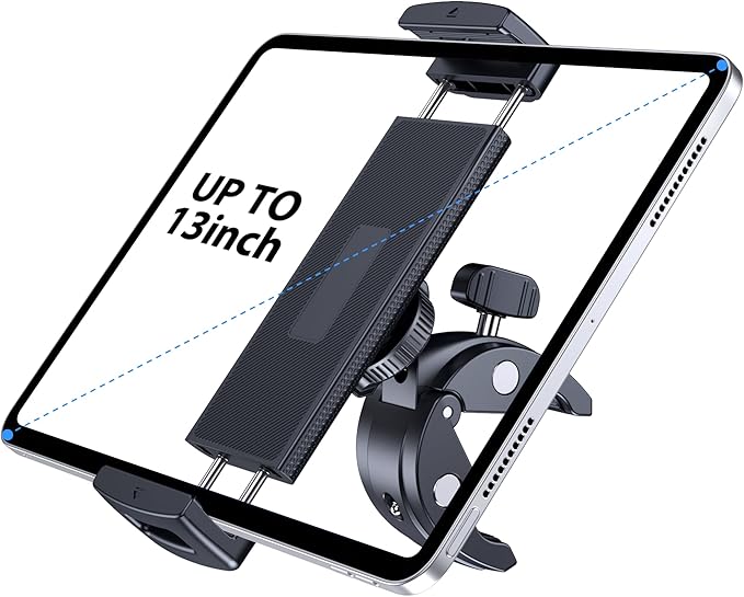 Tablet Holder Mount for Spin Bike, Tablet Clamp for Treadmill, Indoor Stationary Bike, Stroller, Peloton, Gym Trainer Handlebar Stand Fit for iPad Pro/Air/Mini, Galaxy Tabs, Phones, 4.7-13"