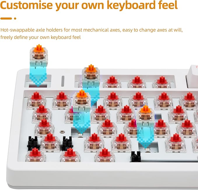 IROK FE98Pro Wireless RGB Hot Swappable Mechanical Keyboard, Three-Layer Dampening 98 Keys Gaming Keyboard, Customizable Backlit, USB-C/2.4GHz/Bluetooth- White/Red