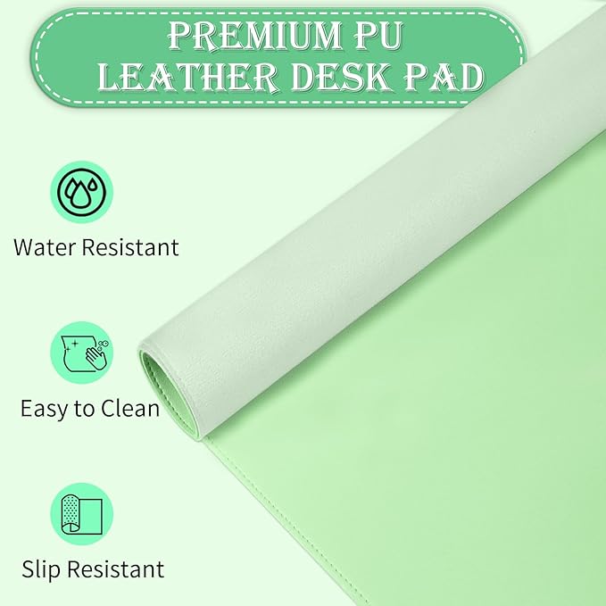 Large Desk Mat 35.4" x 17", PU Leather Desk Pad Protector, Non-Slip Large Mouse Pad for Desk, Waterproof Computer Desk Mat, Office Desk Pad for Keyboard Mouse (Light Green)
