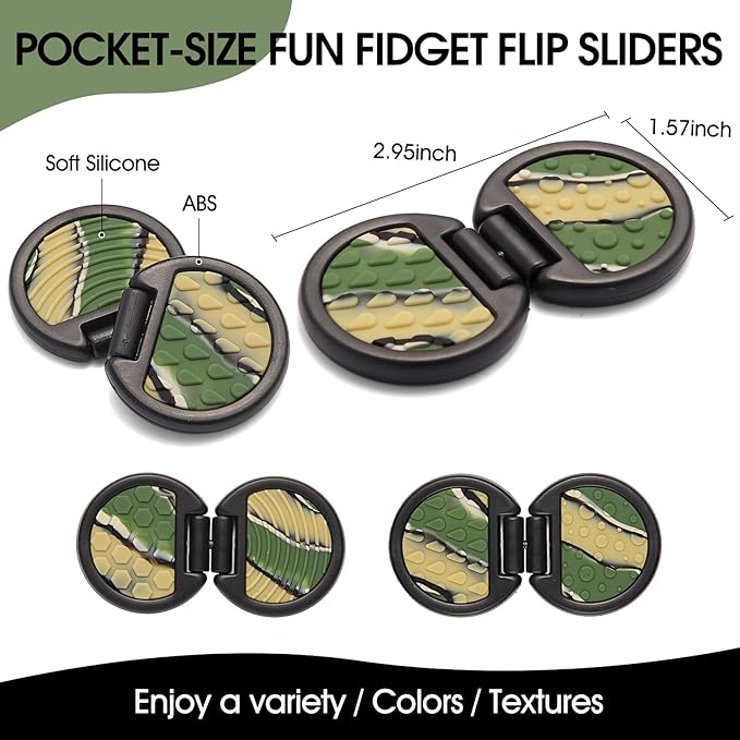 Fidget Toys Adults, Sensory Toys for Kids with Autism, Anxiety Relief Items for ADHD Stress Relief, Fun Fidgets for Teens Textured & Flip Slider - Treasure Box Toys for Classroom (3pcs-Camo)