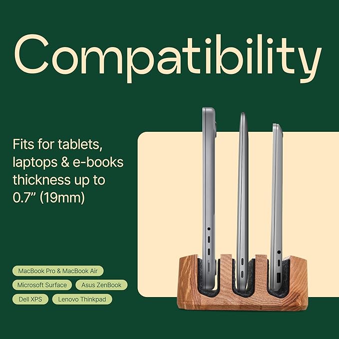 Triple Laptop Stand Vertical Laptop Holder - Vertical Laptop Stand for Desk - Laptop Holder - Handmade of Natural Wood (Triple Walnut)