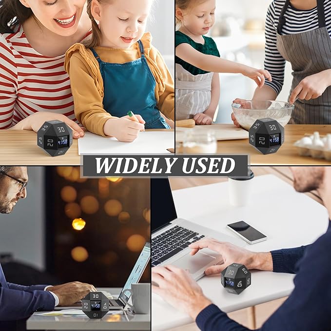 Flip Gravity Timer - 12-Side Time Management Cube with Preset Intervals, Silent Productivity Tool for Office, Study & Gym, Portable Focus Timer (Black)