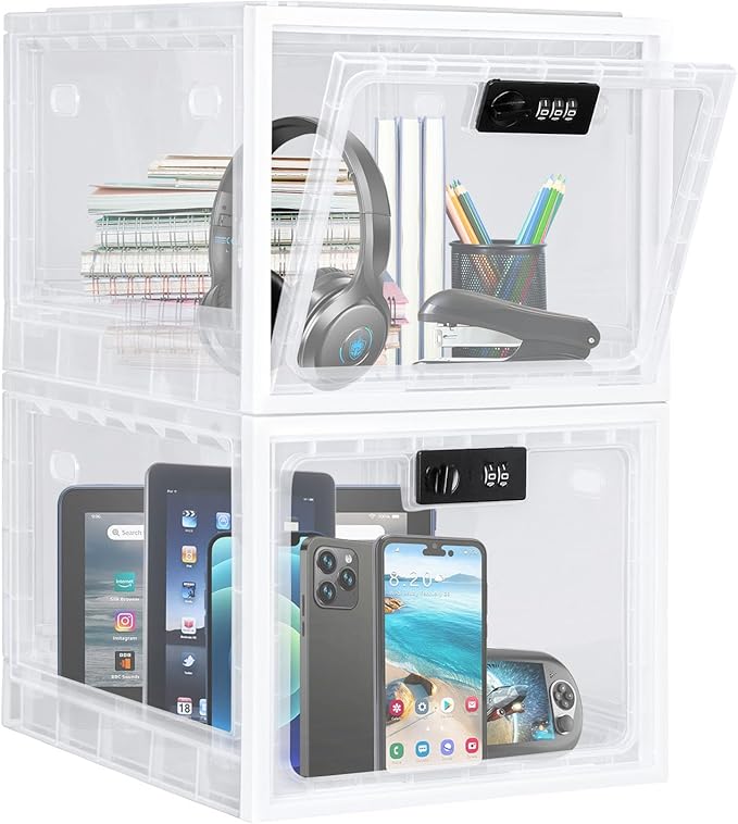 Lalifebuss Combination Lock Boxes for Personal Items, Lockable Storage Box for Office Locker/School/Medicine/Snacks/Phone Jail/Electronic/Home (1 Pack/White)