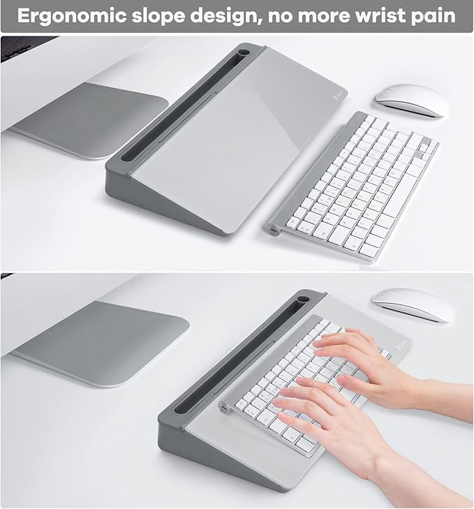 Varhomax Glass Desk Whiteboard with Storage, Desktop Organizer to-do List Memo Notepad Dry Erase White Board for Home Office and School Supplies (GrayBoard)