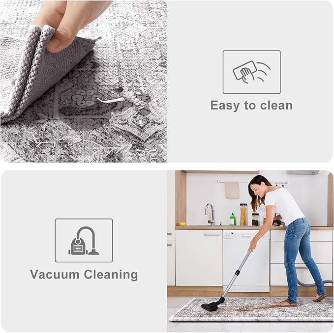 KIMODE Kitchen Mats Cushioned Anti Fatigue 17"x29", Boho Oriental Kitchen Rug, Non Slip Kitchen Mats for Floor, Comfort Padded Kitchen Floor Mat for Sink, Laundry, Office, Desk Grey Brown