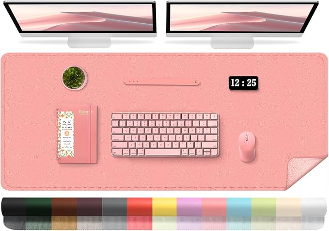 Sweet Pink Leather Desk Pad, 47.2'' x 23.6'', Suede Base Sewing Desk Blotter, Non-Slip Office Mat, Waterproof Writing Pad for Home and Office