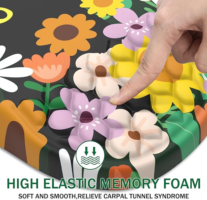 Ergonomic Mouse Pad Wrist Support, with Memory Foam & Non-Slip PU Base, Comfortable Massage Design Mouse Pad Relieve Wrist Fatigue&Pain, Suitable for Computer, Office and Home(06Flower Cat)