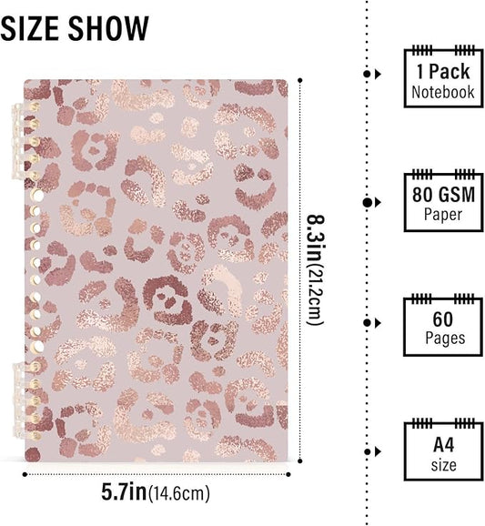 senya Spiral Notebook Ruled 2 Pcs, Leopard Rose Gold Journals for Study and Notes 60 Pages with Durable Hardcover