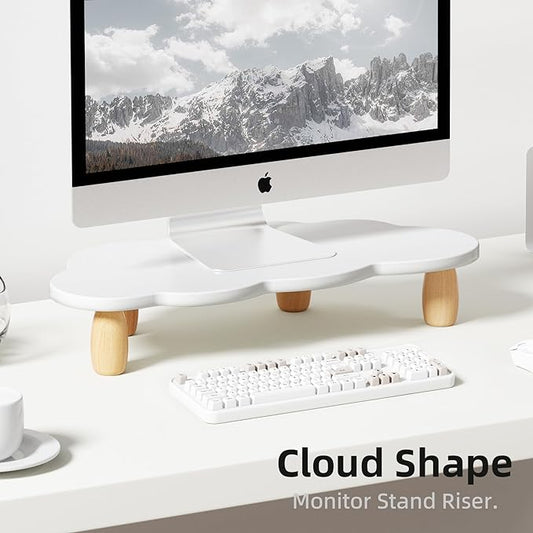 Monitor Stand Riser,Cloud-Shaped Sturdy Wood Computer Monitor Riser, Laptop Monitor Stand, Multi-Purpose Desktop Organizer Riser for Computer, Laptop, Printer, TV,White