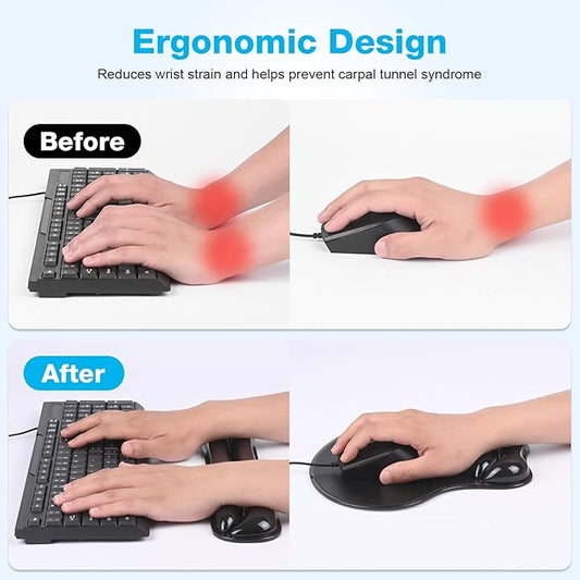 Gel Mouse pad & Keyboard Wrist Rest Set, Ergonomic Keyboard and Mousepad with Wrist Support, Keyboards Wrist Rest, Computer Keyboards Pad, Cooling Gel Black