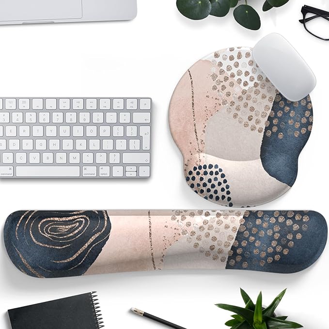 Ergonomic Boho Mouse Pad with Wrist Support Gel and Keyboard Wrist Rest, Non-Slip Pu Base Gaming Kawaii Cute Mouse Pad for Boho Office Decor, Easy Typing & Pain Relief