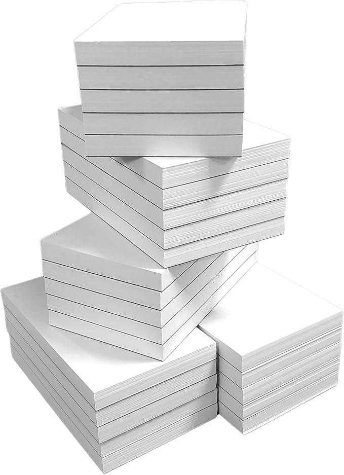 DEBRADALE DESIGNS 3x5 Inch Unlined Blank Memo Pads Bulk Pack - 25 White Note Pads, 100 Sheets Each, Pocket Size, Made in USA, Glued Short Edge Scratch Pads