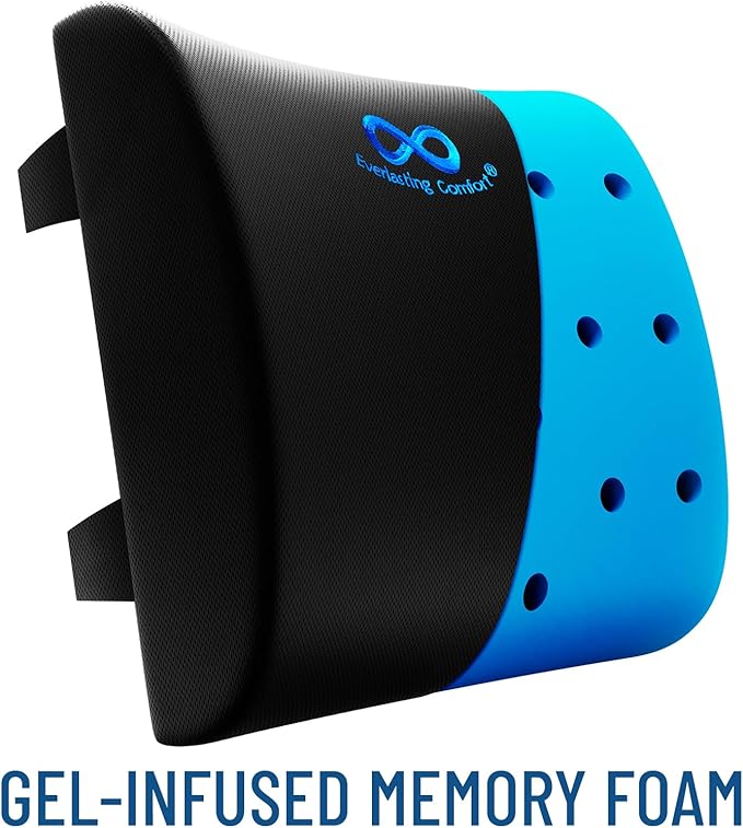 Everlasting Comfort Lumbar Support Cushion for Car Seat - Gel Infused Back Cushion for Car - Lumbar Support Promotes Better Posture, Back Pain Relief - Ideal for Driving