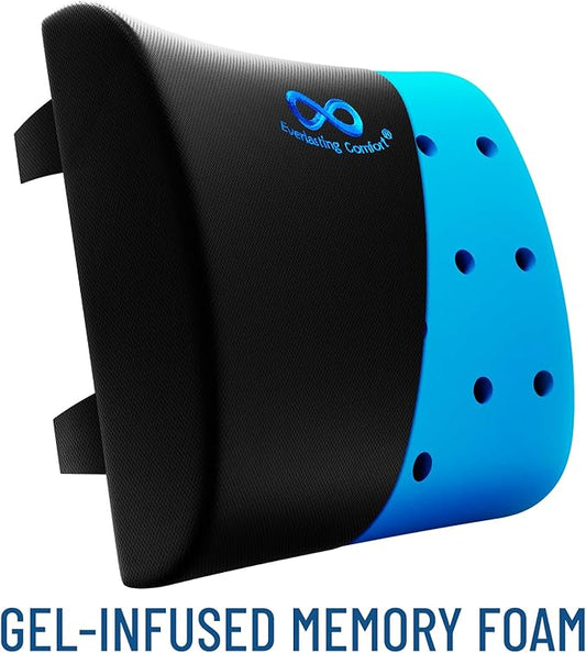 Everlasting Comfort Lumbar Support Cushion for Car Seat - Gel Infused Back Cushion for Car - Lumbar Support Promotes Better Posture, Back Pain Relief - Ideal for Driving