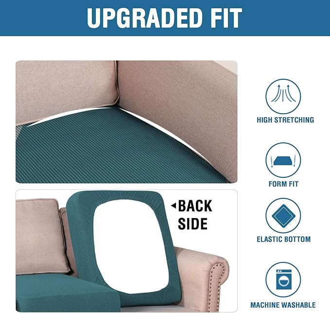 H.VERSAILTEX High Stretch Couch Cushion Covers,Chair Sofa Seat Slipcovers Couch Cushion Cover Stretch Furniture Protector for Kids, Pets(2 Packs Cushion Loveseat Covers, Deep Teal)