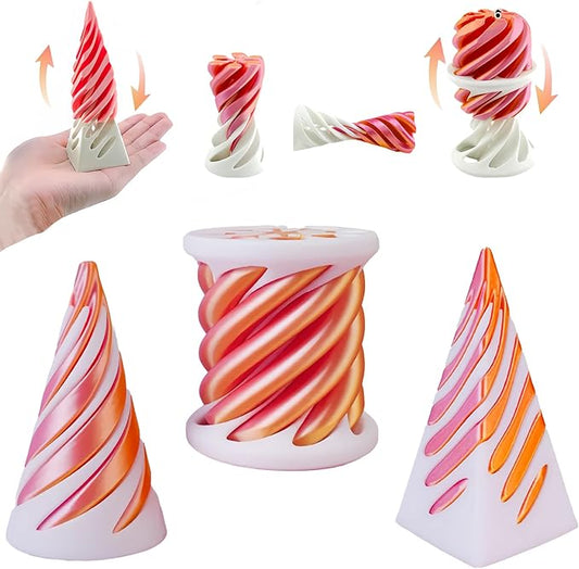 3 Packs Impossible Cone, Spiral Cone Fidget Toy 3D Printed Spiral Cone Toy, Pyramid Passthrough Sculpture, Mini Cones Pass Through Pyramid Fidget Toy for Stress and Anxiety Relaxing (Pink)