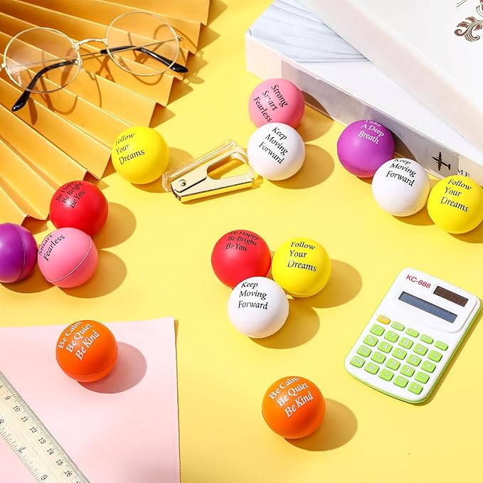 Aoriher 36 Pcs Motivational Stress Balls Colorful Stress Balls Bulk Quotes Inspirational Funny Foam Toys Hand Exercise Gifts for Office Small Toys for Motivating Supply(Vivid Color)