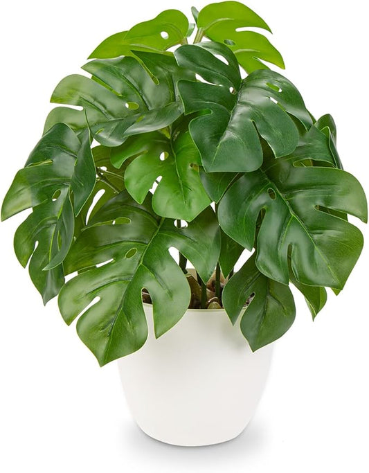 Fake Plants Small Faux Potted Plant 9 Inches Fake Monstera Plant with Pot Artificial Plants Indoor for Home Decor Bedroom Aesthetic Bathroom Shelf Living Room Office Kitchen Table Decoration