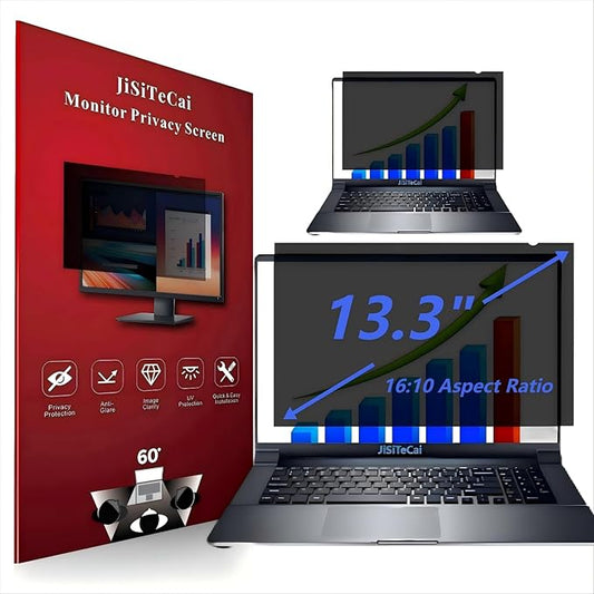 13.3" Computer Privacy Screen Filter for (16:10) Screen Monitor - Premium Anti-Glare Computer Screen Cover - Scratch Resistant - UV & Blue Light Screen Protector (Black-13.3)
