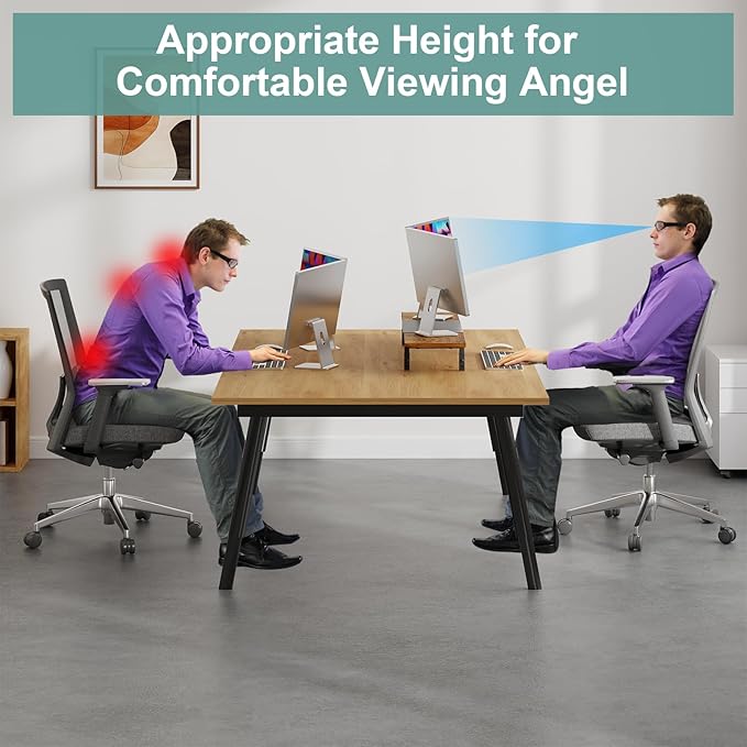 X-cosrack Adjustable Height and Length Dual Monitor Stand Riser, Wood and Steel Monitor Stand for 2 Monitors, Multi-Purpose Desk Shelf Organizer Riser Stand for Computer, Laptop, Printer, TV