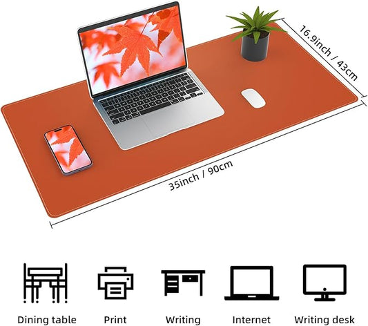 Leather Desk pad Protector, Large Desk mat with Natural Cork & PU Leather,Mouse pad,Non-Slip Office Desk Mat,Waterproof Desk Writing Pad for Office and Home (35in*17in, Orange)
