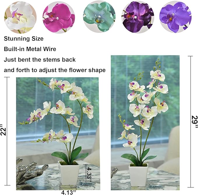 Faux Orchid in Vase Tall Artificial Orchid in Ceramic Vase Tall Silk Orchids with Stems Real Look Potted Fake Phalaenopsis Arrangement Centerpiece Table Decorations for Home Decor Indoor, White