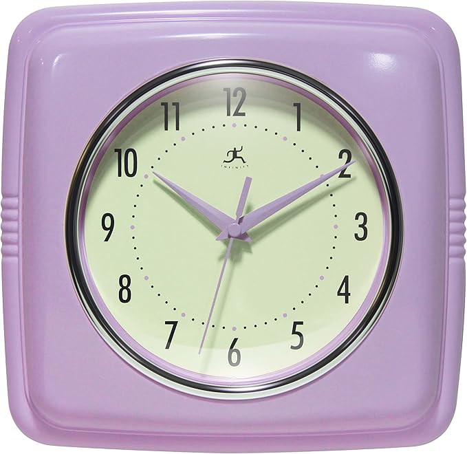 Infinity Instruments Square Retro Wall Clock, Lavender, 9.25"