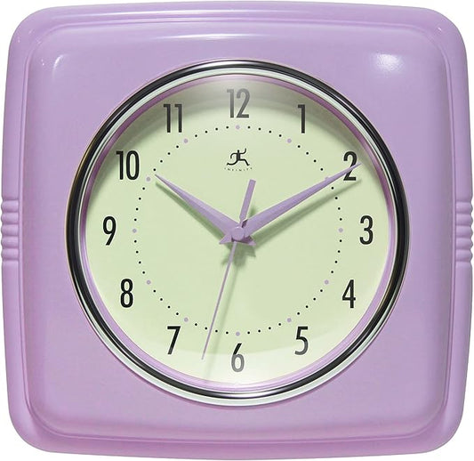 Infinity Instruments Square Retro Wall Clock, Lavender, 9.25"