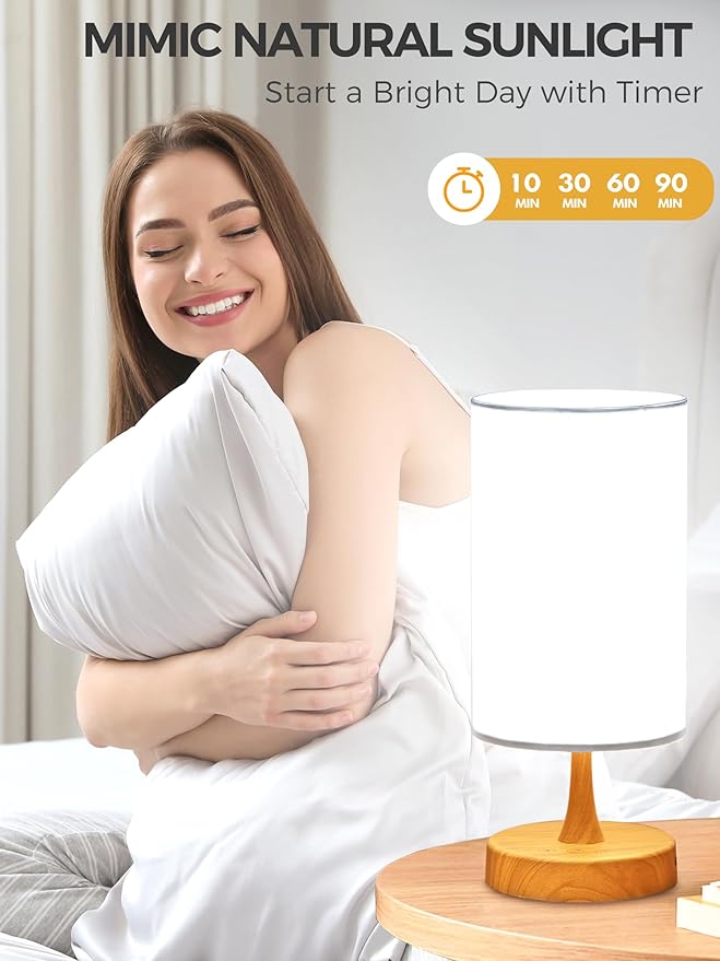 Light Therapy Lamp, 10000 Lux Daylight Lamp with 3 Color Temperatures, Adjustable Brightness, Timer & Memory Function, Sunlight Lamp with Remote Control(Grain Base White Shade)
