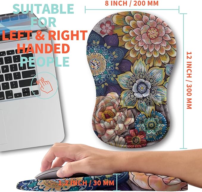 Ergonomic Mouse Pad Wrist Support with Memory Foam Massage Bulge, Carpal Tunnel Pain Relief Mousepad Wrist Rest for Mouse(12x8 inch, Blooming)